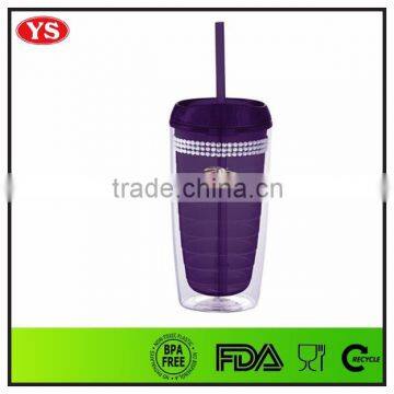 Bpa free 16 oz acrylic double wall tumbler mug with bling bling band