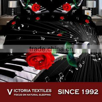 red flower black background 3D printed bed comforter cover set 100% cotton