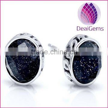Top quality new design products 925 sterling silver round black agate facted stud earring sold by pairs