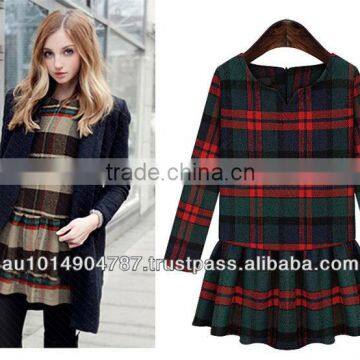 2014 KOREAN CHECK TUNIC LOOSE FIT WOMEN COAT 9358