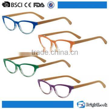 Half cat eye wood temple plastic frame italy design ce reading glasses