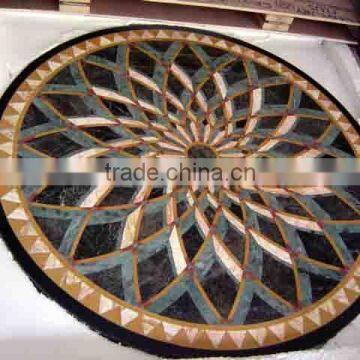 Black Round Marble Stone Inlay Dinning Table Top Pietra Dura Table Top