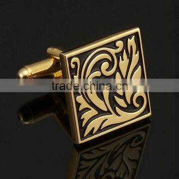 China Factory Luxury Stainless Steel Antique Vintage Gold Engraved Cufflinks for Men