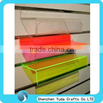 colorful elegant acrylic slatwall display shelf, custom design display shelves with sign holder