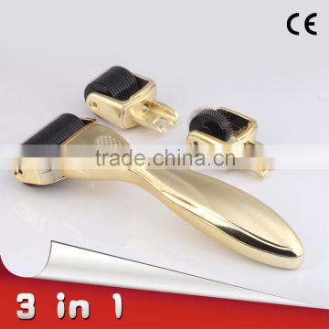 600/180/1200 pins stainless micro derma roller kit golden 3 in 1 derma roller for skin care