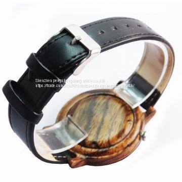 Zebra Wood Lady Watches Japan Quartz Movement Genuine Leather Band Watches photo-5