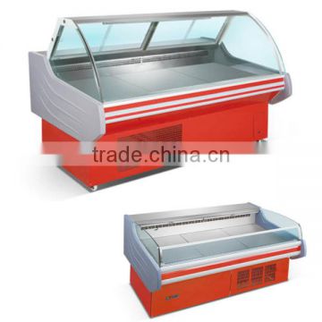 Fresh meat display curved glass meat showcase Deli case/supermarket refrigerator showcase/curved glass serve over cooler