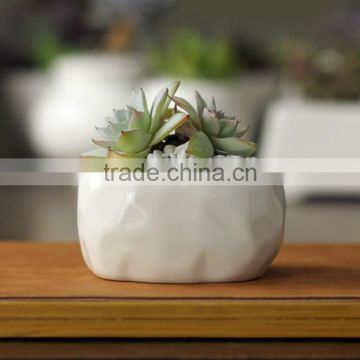 New design oval stone grain ceramic product small white flower pot