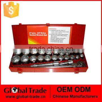 27pcs 3/4" Ratchet Socket Set.Sockets/ Ratchet Handle/ Sliding Bar/ Telescopic Bar/ Metal Boix.T0018