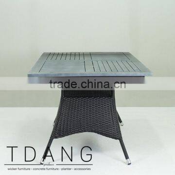 Pasadena Outdoor Wicker Dining Table With Wooden Top - Black K-D Dining Wicker Table photo-2