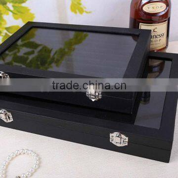 Black Wooden Leather Jewelry Display Stand Ring Tray photo-6