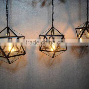 Handmade Geometric Stained Glass Hanging Lamp Pendant Light photo-5