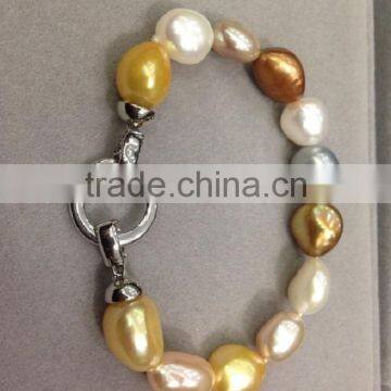 14k White Gold 6-7 mm Multicolor Rice Shape Freshwater Pearl Bracelet photo-5