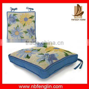 Best Selling Jacquard Blue Chair Cushion With Ties