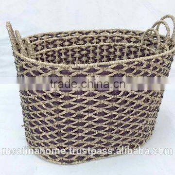 Set of 3 oval sea grass storage baskets with handles