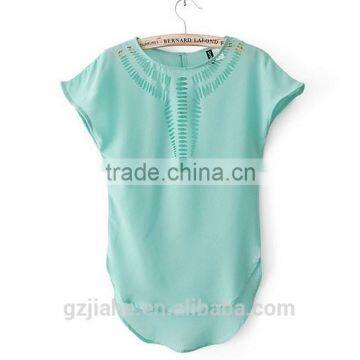 NEW 2015 Summer Women's Clothing Blouses Shirts Chiffon Front Hollow Out Vintage Short Batwing Sleeve Shirt Top 6 Colors photo-2