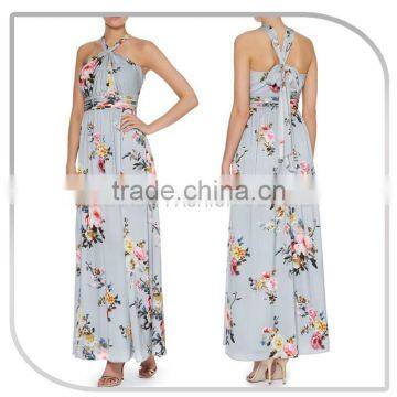 Floral Print Halter Long Dress Maxi Dress Chiffon Dress