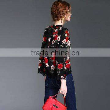 Maxnegio Lady Hot Style Floral Printed New Fashion Chiffon Blouse 2017 photo-6