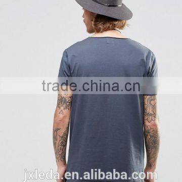 Men Fashion Street Wear Hip Hop Design Super Longline Raw V-neck T-shirt OEM Custom photo-2