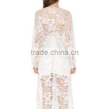 Button up Long Sleeve Fancy Lace Dress Bridal Casual Maxi Robe photo-6