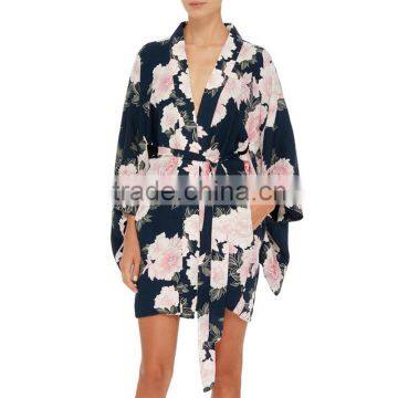 Oriental Japanese Design Full Sleeve Chiffon Kimono Floral Bridesmaid Robe photo-3