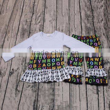 kids wear hot sale baby clothes alphabet print dress with ruffle long pants kids clothing wholesale