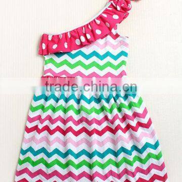 2014 New arrivalbaby girls chevron peasant dress multi color dress