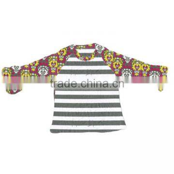 2016 Floral printing design t-shirts for girls knit cotton baby girls reglan sleeve