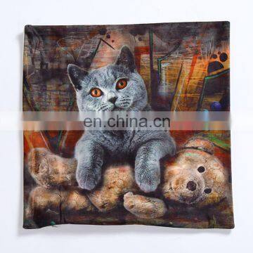 2015 Wholesale 3D Gray Cat Printed Decorative Throw Pillow Cushion Cover photo-3