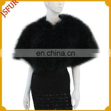 2015 Fashion design black turkey feather cape and shawl for evening dress