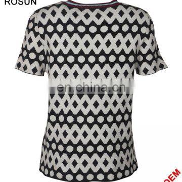 Acrylic Flat Knitted Sweater for Women as Stripe Collar Short Sleeve Polka Dot T-shirt of Latest Design Girls Top photo-3