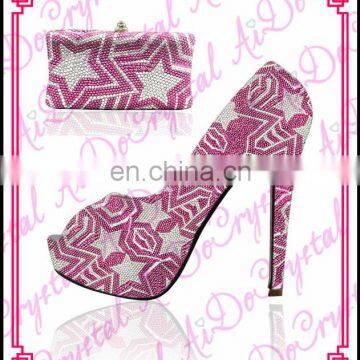 Aidocrystal Fashion high heel hidden platform shoes and bags stylish fushia pink party shoes