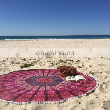 72" Indian Roundie Round Pink Purple Pom Pom Yoga Mandala Hippie Tapestry Beach Throw Towel Yoga Mat Bohemian Art