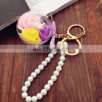Flower Inside Transparent Ball Key Rings Pearl Keychain for Car Bag Accessories photo-4