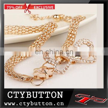 High fashion shiny stone double buck gold chain belt