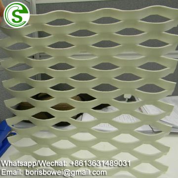 Framed expanded aluminum metal mesh cladding for facade