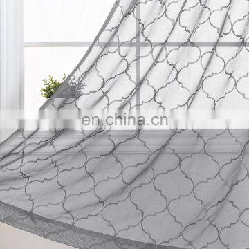 100% Polyester Voile moroccan lattice trellis design embroidery rod pocket Sheer Voile Fabric Curtain