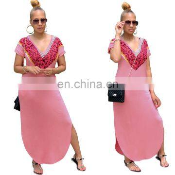 Hot Sales 2020 Women Fashion Casual Dresses Ladies V-Neck Split Long Dresses Women Summer Dresses photo-2
