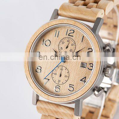BOBO BIRD Men Chronograph Watch Luxury Wooden Watches Date Dislaly OEM Customize Logo With Woo Box Dropshipping
