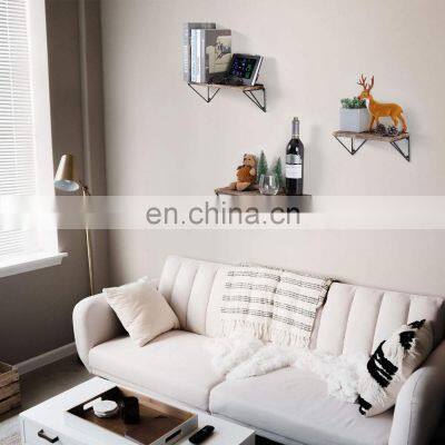 Floating Mounted Set of 3 Rustic Wood Wall Shelves for Living Room photo-4