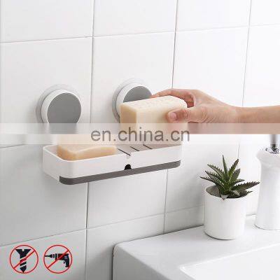 Wholesale household bathroom double soap dish box adhesive wall mount ABS plastic soap dish holder with bar