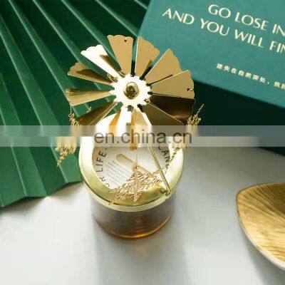 Luxury Custom Packaging Box Scented Jasmine Oud Fragrance Label Foil Electroplating Gold Carousel OEM Soy Wax Candle