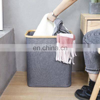 Bamboo Foldable Dirty Clothes Storage Organizer Laundry Hamper Basket Bathroom Household Canvas Basket photo-2