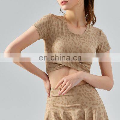 Leopard Print Tennis Golf Shirt 2-In-1 Mini Skirt Suit Set Women Outdoor Sports Wear Baseball Uniform 2 Pcs Gym Fitness Clothes photo-3