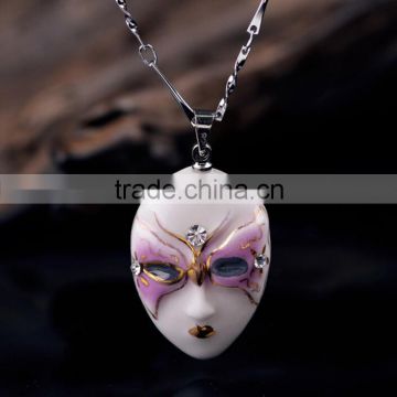 Phantom of the Opera enamel famille rose porcelain glazed pendant necklace