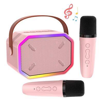 RGB light kids karoke speaker tws wireless bluetooth mini bathroom home sound with two mic kids