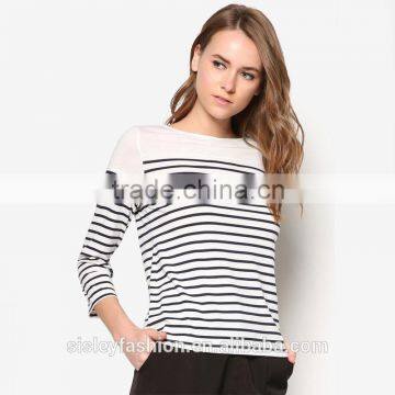 2016 fashion women new arrival t shirt long sleeve t shirt stripe for girls TS107