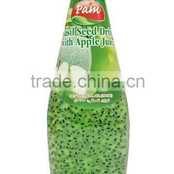 Basil Seed Drink With Apple Juice in Glass Bottle