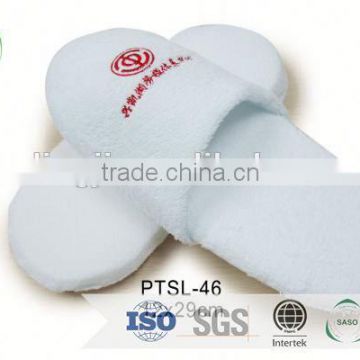 velvet fabric opened toe hotel slippers with customized logo /washable guest slippers