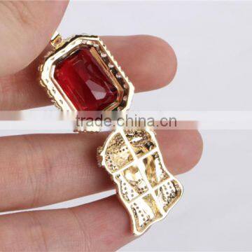 Hip Hop Red Ruby Pendant Jewelry 925 Sterling Silver Jesus Piece Mens